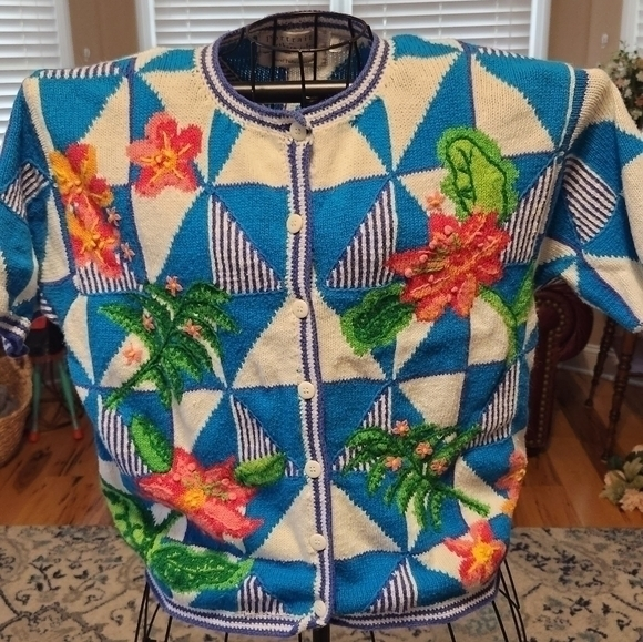 Portraits Sweaters - Portraits‎ XL Hand Embroidered VTG Sweater SS Coastal Grandma Beach